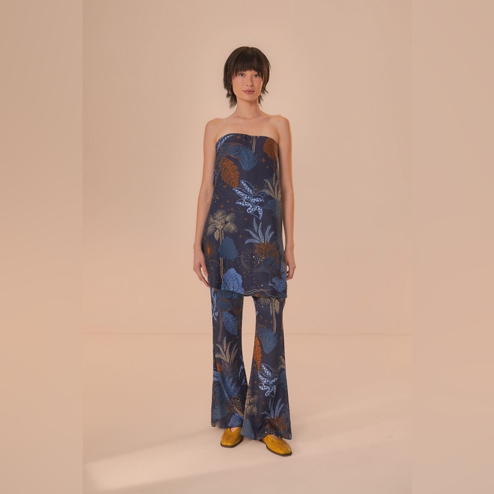 FARM Rio Night Jungle Strapless Blouse & Flared Pants Set